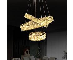 Moderna lampadario in cristallo, illuminazione da soffitto a 3 anelli, a LED, lampada da soffitto regolabile, in acciaio inox, per soggiorno, sala da pranzo, camera da letto (cromato, bianco caldo)