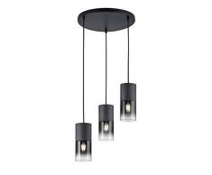 Trio Leuchten 310600132 Robin - Lampadario in vetro, colore: grigio fumo, 1 x E27 (non inclusa) Lampada a sospensione, 3 luci nero opaco