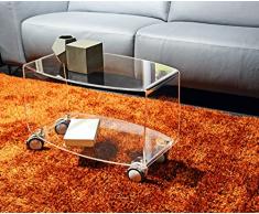 Slato Olimpia - Tavolino o Carrello porta TV a due ripiani con ruote da Salotto, Tavolino da divano, Soggiorno, Design Moderno in plexig. Trasparente Made in Italy