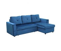 homcom Divano Letto Angolare 3 Posti con Rivestimento Effetto Velluto, Chaise Longue con Contenitore, 232x141x85cm, Blu