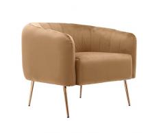 WeHome - poltrona in velluto modello costine con gambe in ferro dorate alte 23cm e poltrona con imbottitura in schiuma dal design vintage e confortevole (Nocciola)