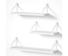Love-KANKEI Mensole da Muro Bianche Set di 3 Mensola da Muro Legno Forma di U Mensole da Muro Moderne per Cameretta, Bagno, Soggiorno, Cucina, Carico, Ufficio, Massimo 18 KG, 23/33/43 x 12cm