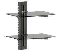 deleyCON Mensola Multimediale da Parete Scaffale di Vetro per Lettori DVD Blu-ray Ricevitori Hi-Fi Console di Gioco Supporto da Muro Vetro Temperato 2x Ripiani in Vetro