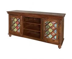 ETNIC ART - Mobile tv etnico indiano con ceramiche-147x72x40-