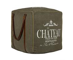 WOMO-DESIGN Pouf Poggiapiedi Oakland Imbottito 45x45x45 cm Colore Olive/Marrone Tabouret in Tela/Pelle Fatto a Mano Sedile per Soggiorno da Divano Ottomano per Salotto Riempimento Cottone Artigianale