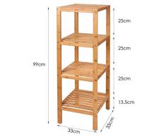 HOMFA Scaffale per Bagno/Cucina in Legno Mensola Espositore in Bambù Resistente all'Umidità per Casa Balcone Ufficio con 4 Ripiani Portaoggetti 33 × 33 × 99cm