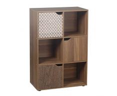 Brigros - Mobile Libreria con 6 cubi 3 ante, scaffale per libri scolastici, mensole da appoggio per scrivania porta libri cubo componibile arredamento per ufficio, cameretta 90x60cm (Legno e Fantasia)