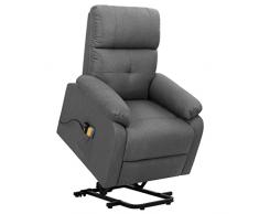 vidaXL Poltrona Alzapersona Massaggiante in Tessuto Grigio Scuro