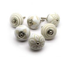 Pomelli per ante credenza in ceramica color beige e panna - 6 pezzi