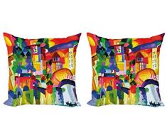 ABAKUHAUS Arte Federe Cuscini Set di 2, Costruzioni Moderne Vivid, Stampa Digitale Fronte-Retro con Accento Moderno, 40 cm x 40 cm, Multicolore