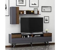HOMIDEA MOON Set soggiorno - Parete Attrezzata - Mobile TV Porta con 2 Armadietti per Salotto con mensola in moderno design (Antracite/Noce)