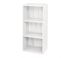 AntonaShop 3 scaffali Libreria Colorata Componibile Modulare Legno MDF Laminato Mobile Scaffale (Bianco Frassinato)