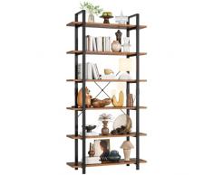 FirFurd Libreria Scaffale a 6 Ripiani, Scaffale in Stile Industriale,Scaffale Portaoggetti,Scaffale con Struttura in Legno e Metallo,per Soggiorno, Ufficio, Studio, 105,2x33x210,5cm Marrone Vintage