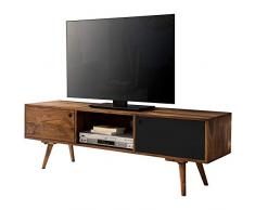 FineBuy Mobile Porta TV Nero 140x45x35 cm Legno Massello di Sheesham Soggiorno | Lowboard Televisione Moderno con 2 Porte | Tavolo TV Alto