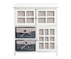 Armadio armadietto dispensa 3 ante 2 cassetti vimini colore legno bianco panna mobiletto (Cod. RE4097)