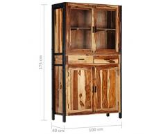 Festnight Credenza Vetrina in Legno Massello di Sheesham,Credenza Vintage,Credenza Soggiorno,Credenza Cucina,Credenza Industriale,Credenza in Legno Massello,Credenza con Cassetti 100x40x175 cm