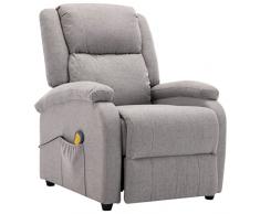 vidaXL Poltrona Massaggiante 3 Livelli 8 Zone Riscaldamento Sedia Massaggio Imbottita Gommapiuma Densa Relax Grigio Chiaro in Tessuto