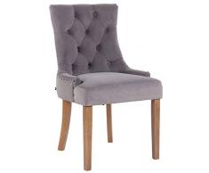 CLP Poltrona Pranzo Aberdeen Stile Chesterfield in Velluto E Legno caucciù I Sedia Soggiorno Imbottita con Alto Schienale, Colore:Grigio, Colore del Telaio:Antico Chiaro