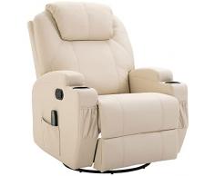 homcom Poltrona Relax Massaggiante con 8 Punti, 5 Modalità e 2 Intensità, Poltrona Massaggiante Elettrica Reclinabile con Poggiapiedi e Girevole, 84x92x109cm, Crema