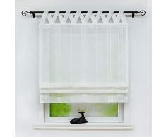 Joyswahl - Tenda a rullo semitrasparente “Thea”, tinta unita con righe verticali, con passanti, per finestre, 1 pezzo, Poliestere, bianco, BxH 100x140cm