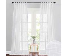 PONY DANCE Tende Balcone Semitrasparenti con Passanti Tende Moderne per Soggiorno Tenda in Aspetto Lino per Finestra, 2 Pannelli 140x245 CM Bianche