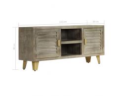 vidaXL Legno Massello di Mango Mobile TV Ottone Grigio Consolle Credenza Bassa