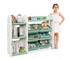 LIFEZEAL Scaffale per Giocattoli Bambini e Libreria 2 in 1 Armadio con 6 Cestini Rimovibili, 3 Scaffali, Organizzatore di Giocattoli in HDPE per Cameretta dei bambini, Scuola Materna (Verde)
