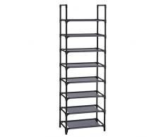 SONGMICS Scarpiera a 8 Ripiani, Scaffale Portascarpe Versatile, Struttura in Metallo, Ripiani in Tessuto TNT, per 16-20 Paia, Ingresso Soggiorno Camera da Letto, 46 x 28 x 145 cm, Grigio LSR024G02