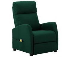 vidaXL Poltrona Massaggiante Poltroncina per Massaggi Divano Singolo Massaggiatore Sedia TV Arredamento Verde Scuro in Tessuto
