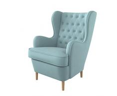 Furninero - Poltrona a orecchioni, Stile Chesterfield, Trapuntato a Rombi con Bottoni Profondi, Gambe arrotondate in Rovere, Majestic Velvet Light Blue Tessuto, Easy-Clean (Facili da Pulire), Blu