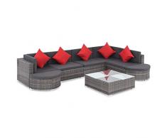 Tidyard 27 pz Set Divano da Giardino 7 Posti, Set di Mobili Rattan per Giardino/Patio/Esterno, Telaio in Acciaio/Piano in Vetro/Grigio e Grigio Scuro