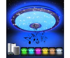 Halussoer Plafoniera LED Soffitto con Altoparlante Bluetooth, 56W 4480lm Lampada da Soffitto Smart Wifi RGB, Compatibile con Alexa e Google Home, Lampadario per Cameretta Cucina Soggiorno, Ø43cm