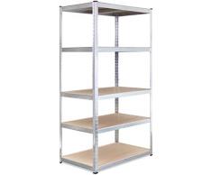 Scaffalature PER Garage - 180 x 90 x 60cm - Scaffalature per Carichi Pesanti - Scaffali di Stoccaggio - 5 Scaffalature - Acciaio Elettrozincato - 5 Ripiani - 875KG di Capacità (175KG Per Ripiano)