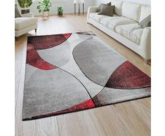 Tappeto Soggiorno Pelo Corto Effetto 3D Moderno Motivo Astratto Geometrico, Dimensione:80x150 cm, Colore:Rosso
