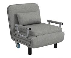 homcom Poltrona Letto Singolo 3 in 1 Convertibile in Chaise Longue con Schienale Regolabile a 3 Livelli, Poltrona Moderna in Tessuto Grigio