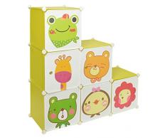 Armadio/Armadietto a muro per bambini a scomparti senza viti, cassa per gioccattoli con carini motivi, colore: verde