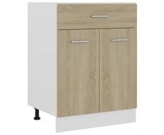 Base per Cucina Componibile, Credenza Bassa con Cassetti e 2 Ripiano, Mobili Cucina Credenza per Sala da Pranzo, Truciolato, 60 x 46 x 81,5 cm, Rovere Sonoma