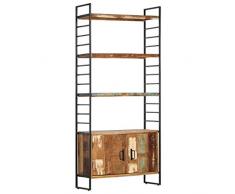 vidaXL Libreria a 4 Livelli Alta Robusta Telaio in Metallo Scaffali Libri Mensole Espositore in Legno Massello di Recupero 80x30x180 cm