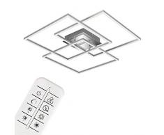 Briloner Leuchten Plafoniera a LED, Lampada da soffitto dimmerabile, incl. Telecomando, Regolazione della Temperatura di Colore, 52 Watt, Cromo, 703x703x100mm, Alluminio Cromato