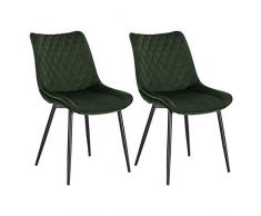 WOLTU BH209dgn-2 Sedie da Pranzo senza Braccioli Sgabello da Cucina Imbottito con Rivestimento in Velluto Verde Scuro 2 Pezzi