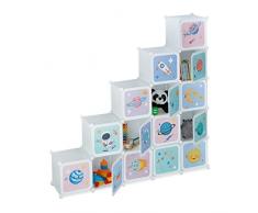 Relaxdays Scaffale Componibile per Cameretta, Motivo Spazio, Plastica, DIY, Sistema ad Incastro, 156x156x31,5 cm, Bianco, 80% 10% Ferro, 1 pz