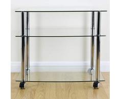 Generic H Castor Wheelstrolley/unità W TV stand/trolley/unità mobile cromato ripiano in vetro trasparente con rotelle ruote mobile Chrome Clear g