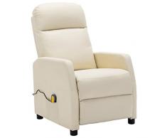 vidaXL Poltrona Massaggiante Reclinabile Bianco Crema in Similpelle