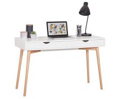 Casa Vital Scrivania da Ufficio Skandi, Bianca, con Gambe in Massello di Faggio, 2 Cassetti Inclusi, 120x48x75 cm, MDF per Home Office o Credenza