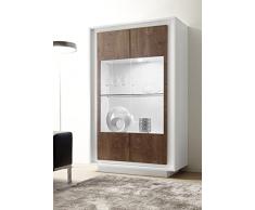 arredocasagmb Mobile Contenitore vetrina 2 Ante Moderno Bianco Opaco Anta Noce Legno Soggiorno Ante Vetro Madia Buffet con sportelli Design Shy 06