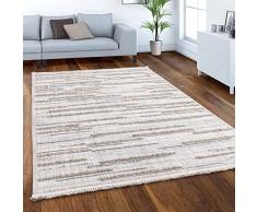 Tappeto Salotto Moderno Soggiorno Pelo Corto Boho Moderno Astratto Motivo Scandinavo Geometrico 3D con Frange, Dimensione:120x170 cm, Colore:Crema 3