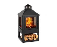 Blumfeldt Macondo - Braciere, Camino da Giardino, Falò, Stufa da Giardino: 35 x 35 cm, Vano per la Legna, FireView, Struttura Massiccia e Stabile in Acciaio, Nero Lucido