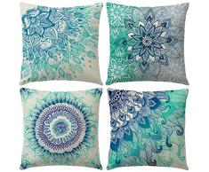 4 Pack Cuscini Divano blu mandala Moderni Cotone Biancheria Decorativo Copricuscini Divano 45x45cm