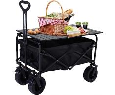 Carrello da Spiaggia con Ruote Grandi, Carrello da Pieghevole con tavolo da campo, carro da spiaggia di grande capacità con ruote per tutti i terreni Può sopportare 150 kg per campeggio giardino