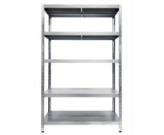 GRIMA Scaffale in Metallo Zincato 5 ripiani - dim 120x60x195cm (260kg per ripiano, totale 1300Kg) Scaffali in metallo, scaffalature metalliche, robusto per garage- EasyClip: Sistema ad incastro rapido